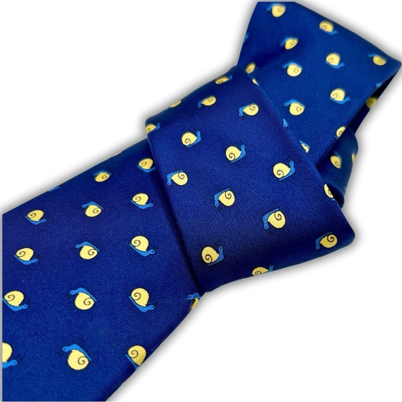 HERMES 100% Silk Tie Snail Pattern Retired Navy Escargot Print Preppy Workwear - Picture 5 of 6